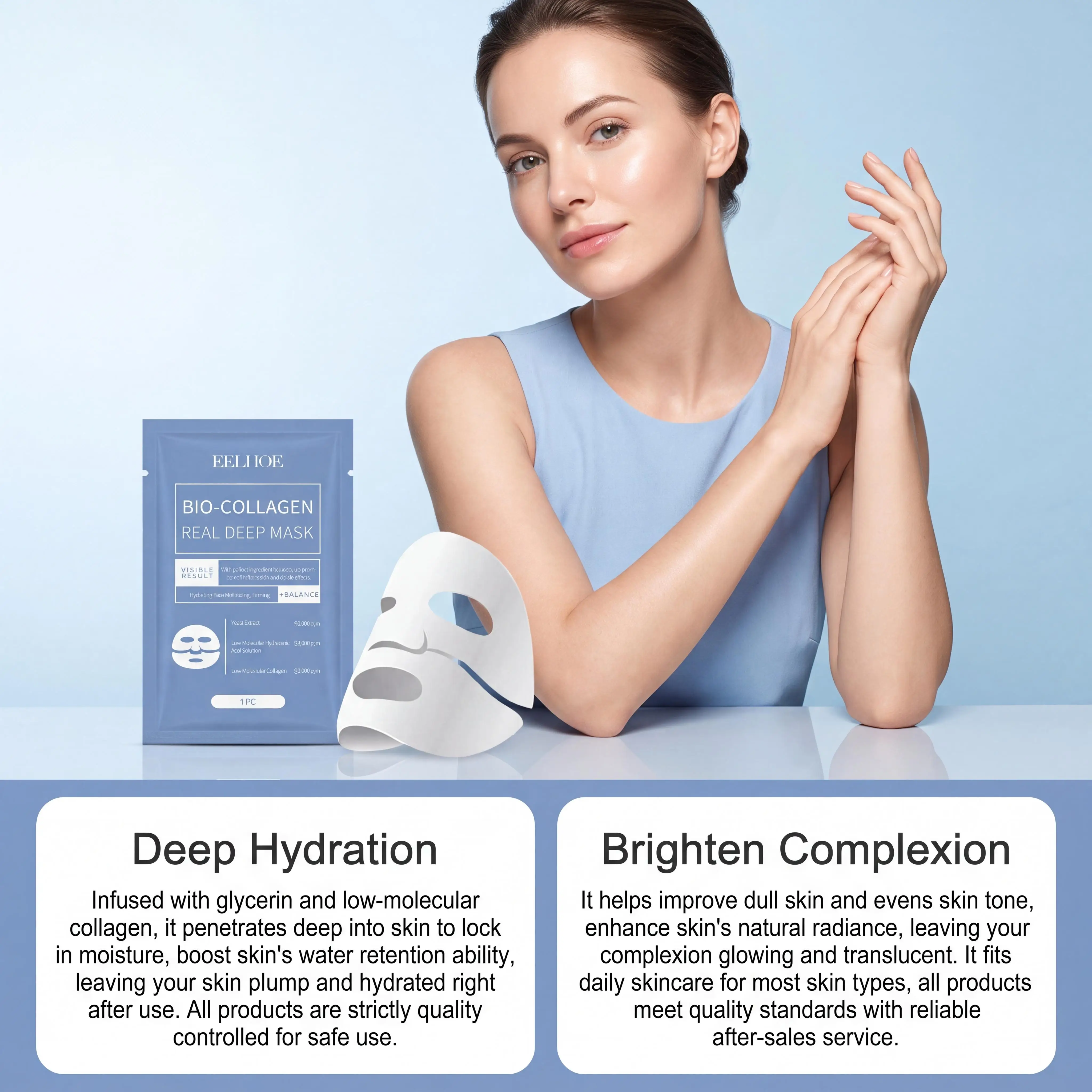 Eelhoe Bio Collagen Sheet Face Mask Hydrating Pore Minimizing Firming Yeast Extract Hyaluronic Acid Anti Aging Skin Care Treatment