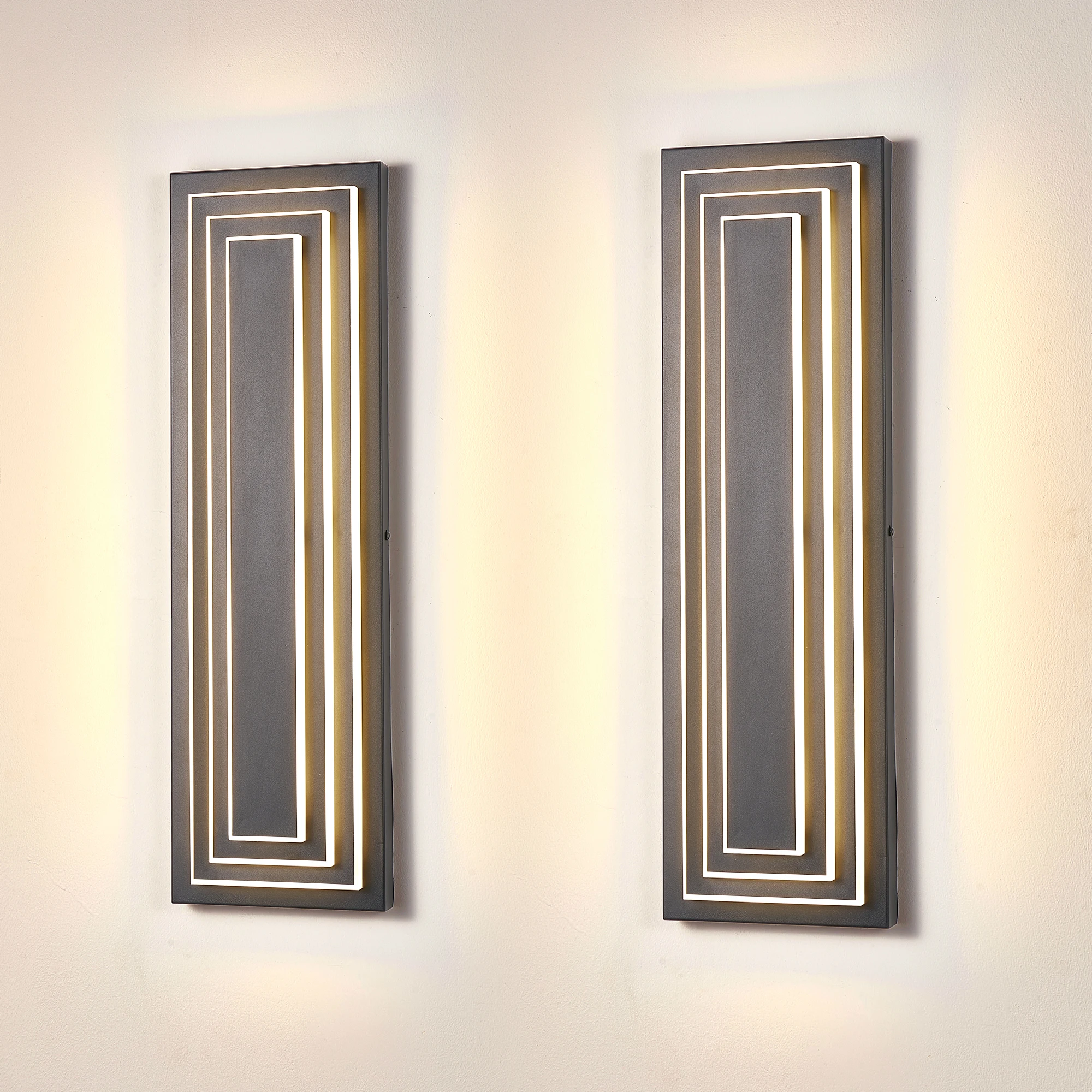 

Комплект из 2 современных уличных настенных светильников, водонепроницаемые металлические и акриловые светодиодные светильники с теплым светом 3000K, 36W 110-120V, сертифицированные UL