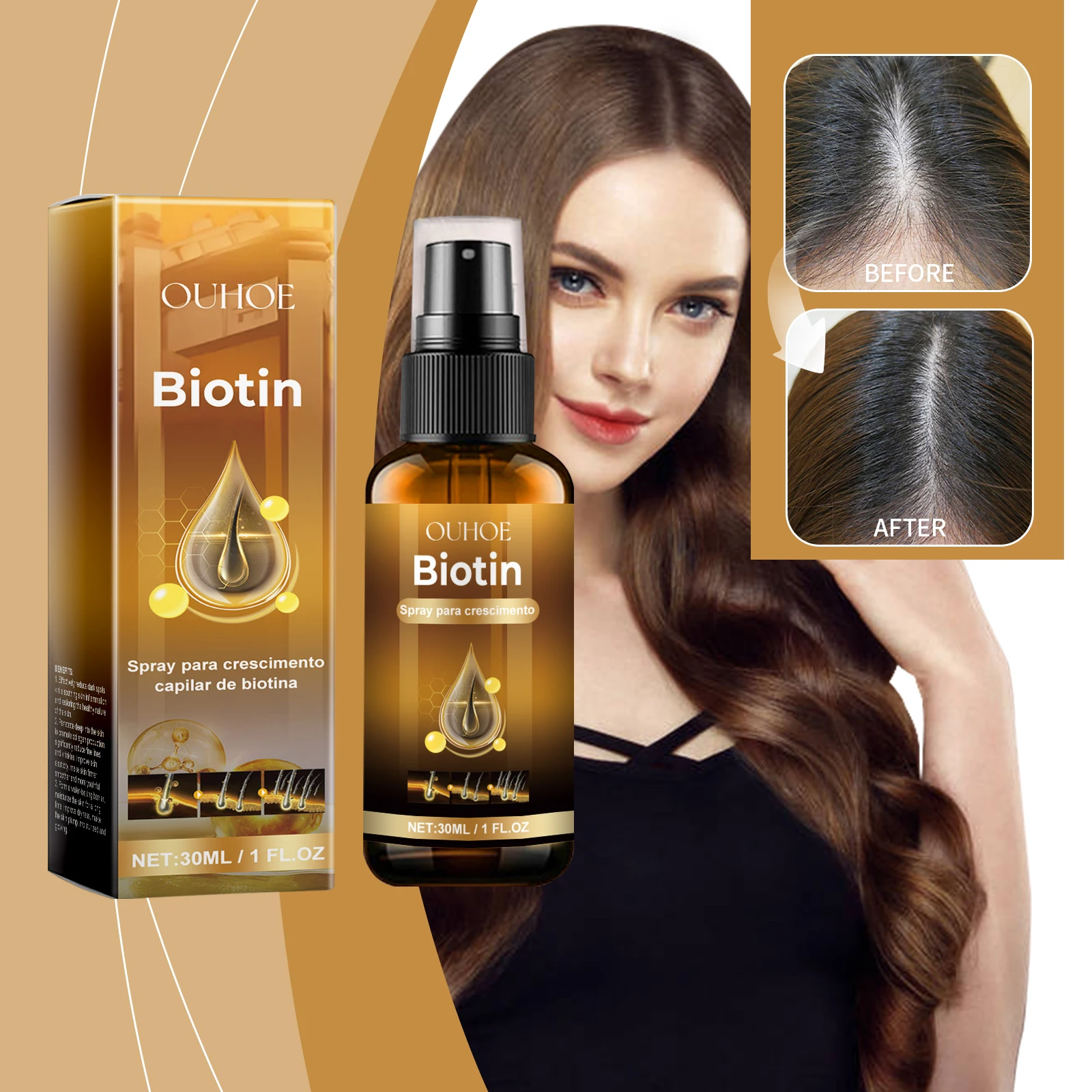

30ml Ouhoe Hair Follicle Growth Spray Strengthen Nourish Hair Scalp Care Fast Absorb No Residue Scalp Health Hair Vitality Boost
