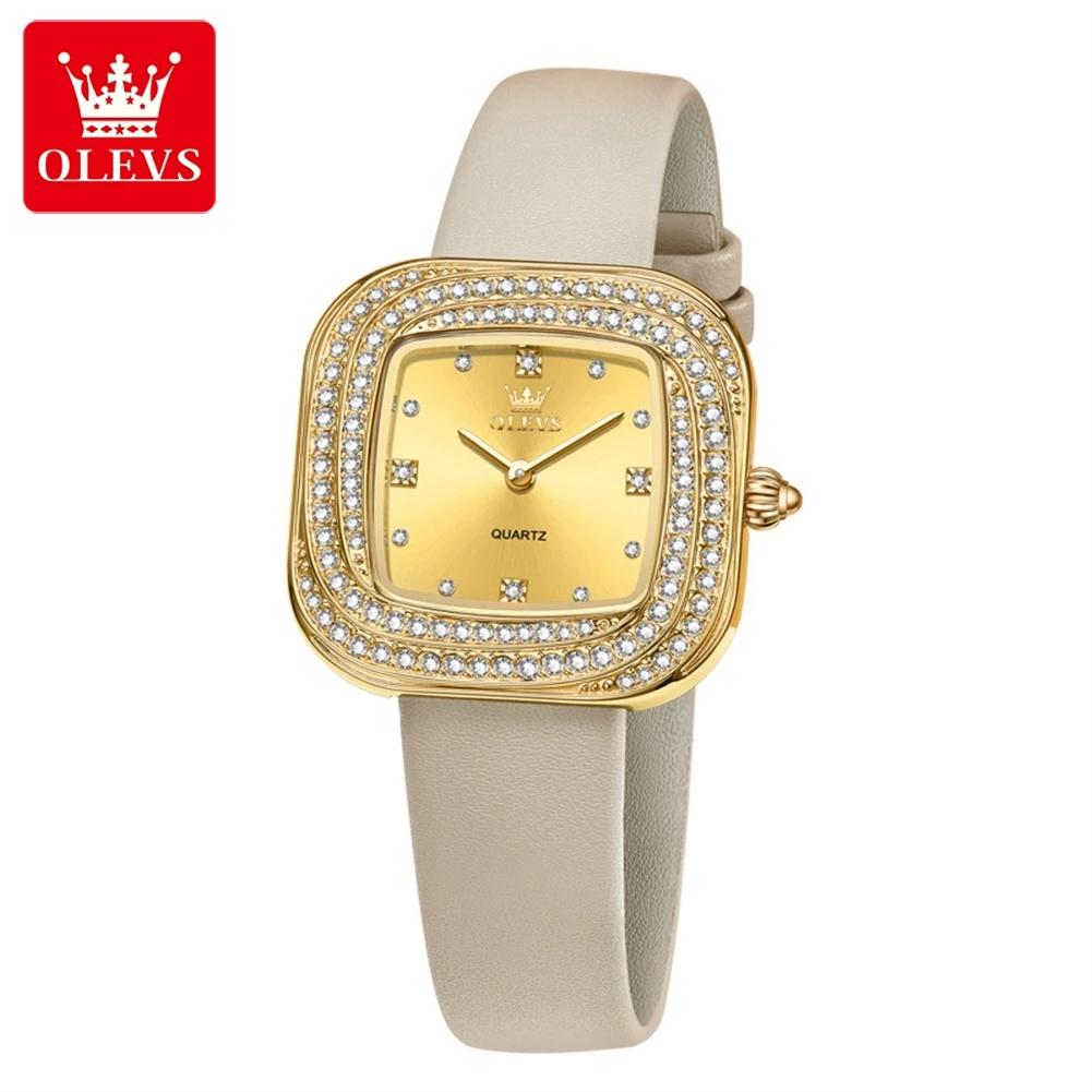 

OLEVS 5512 Luxury Diamond Women Watch Comfortable Leather Strap Waterproof Watch Design Square Dial Brand Quartz Women Watch