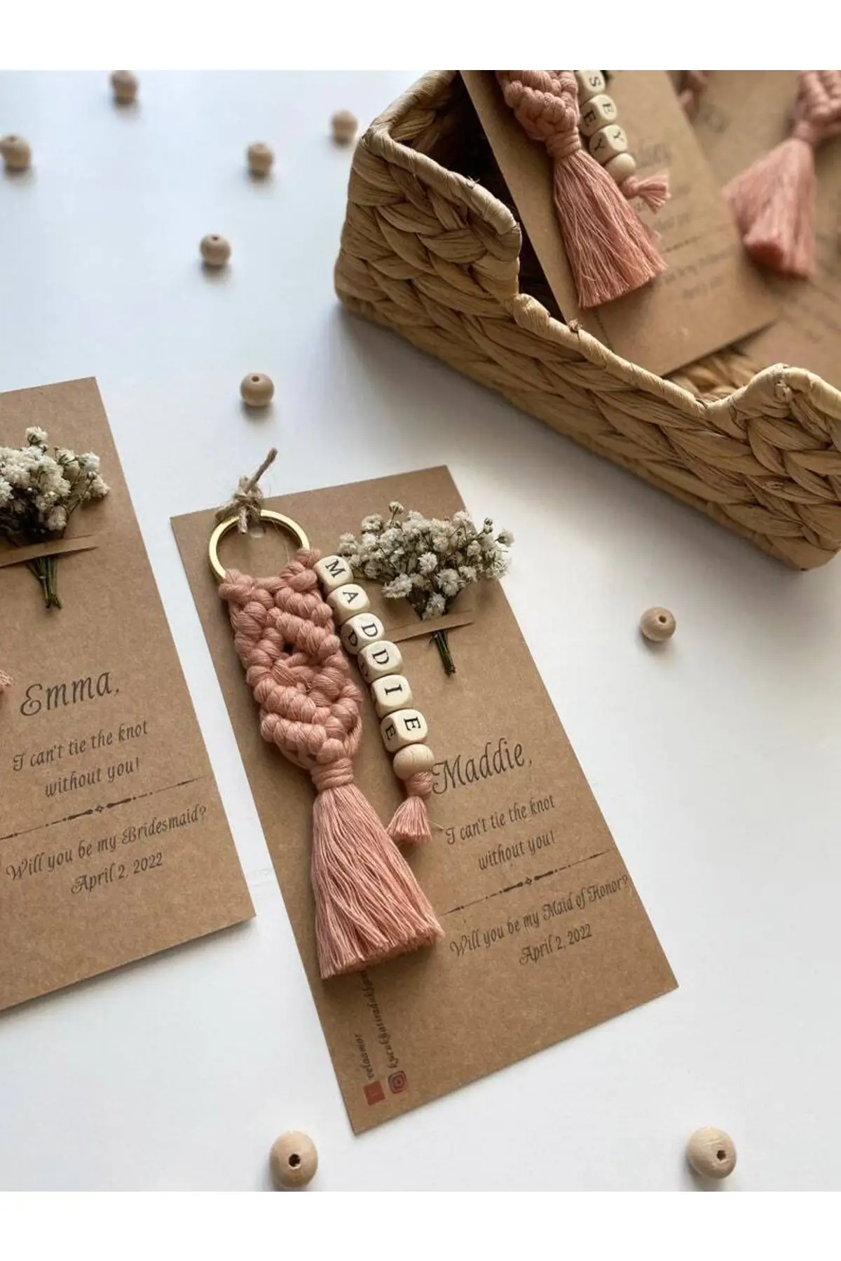 1-5-10 Pcs Macrame Keychain Floral Name Card Gift Keychain Macrame Keychain Personalized Desired Text Can Be Written 100% cotton