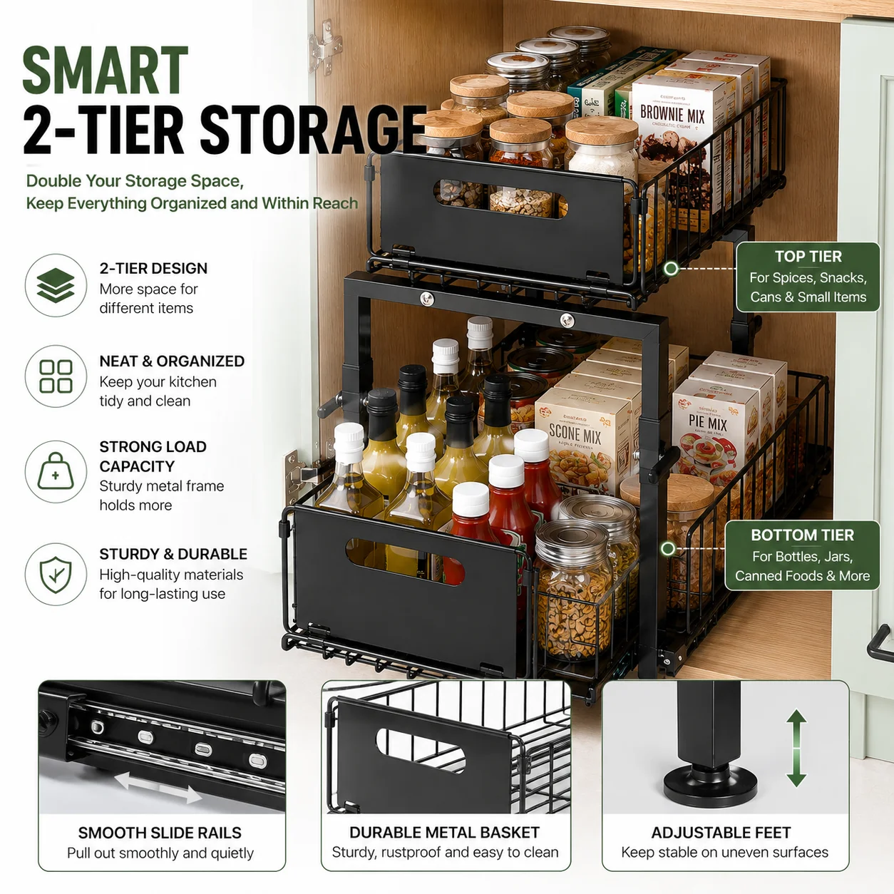 引き出し式キャビネットオーガナイザー、キッチンキャビネット用 - Food Storage Without Pantry のレビューと価格