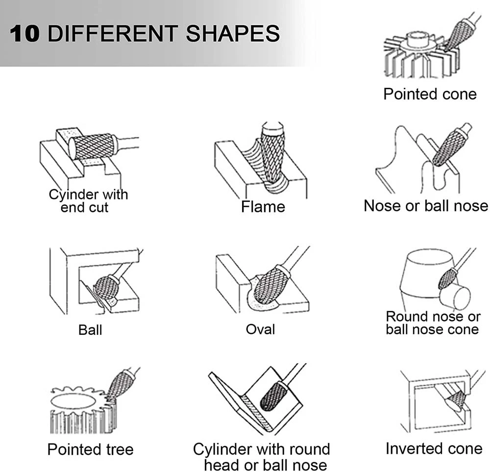 Imagem -02 - Shank Tungsten Aço Carbide Fresa Rotary Ferramenta Burr Double Diamond Cut Ferramentas Dremel Moagem Elétrica 10 Pcs 20 Pcs 8