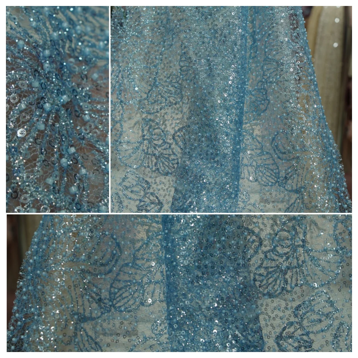 

Элегантная синяя кружевная ткань с нежной вышивкой, идеально подходит для детских платьев в стиле Эльзы, вечерней одежды и моды ручной работы