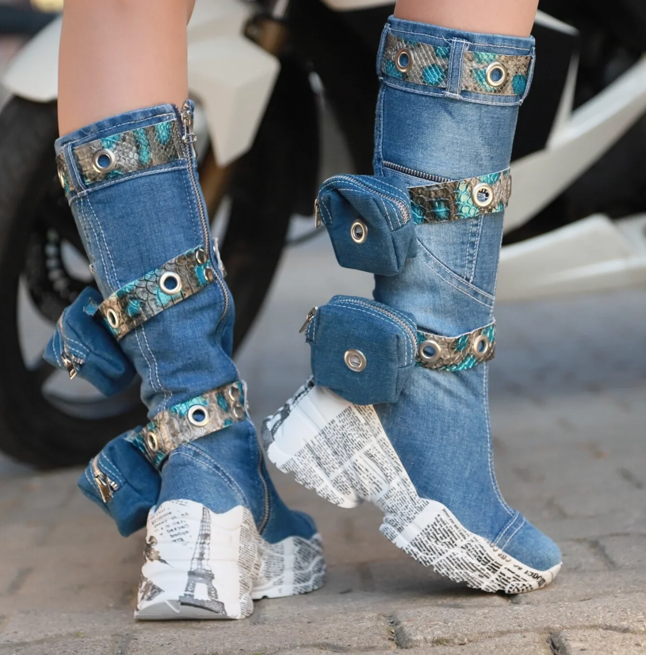 Jeans Boots Shoes / Handmade Women Boots / Women\'s Sexy Boots, Heeled Boots, Sports High Boots Shoes /Denim Shoes/ Birthday Gift