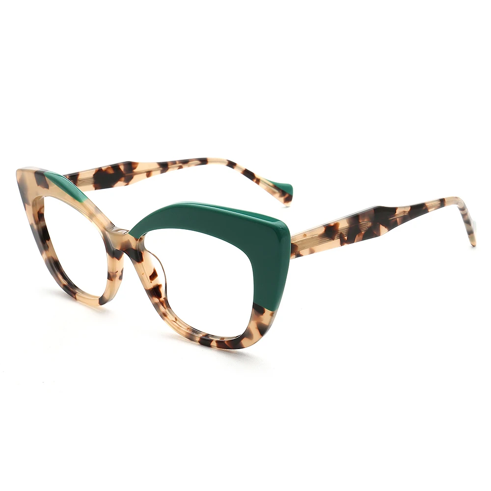 Vintage Cat Eye Eyeglasses for Women Tortoise Optical Glasses Frames Retro Two Tone Floral Spectacles Prescription Green Eyewear