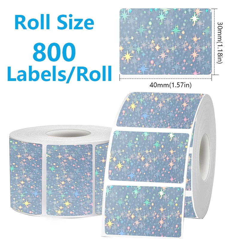 VOOR Phomemo 241BT 246S D520 50mm-150mm LABEL Holografisch Zilver Laser Goud Gradiënt Bedankt Kaart sticker voor LOGO Barcode Birthda