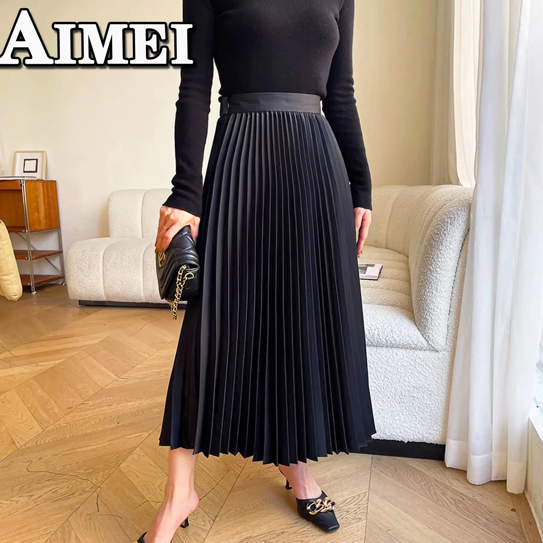 

Women's Long Pleated Skirt Faldas Summer White Chiffon Pleated Skirt Dress Korean Fashion High Waist Long Skirt Elegant Female