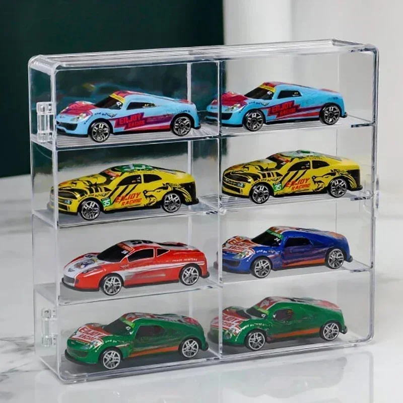 Akrylowe pudełko ekspozycyjne 1:64 do modeli samochodów Hot Wheels Zabawka 8 Siatka Szafka Stojak Pyłoszczelne pudełka do przechowywania samochodów przezroczyste — 2