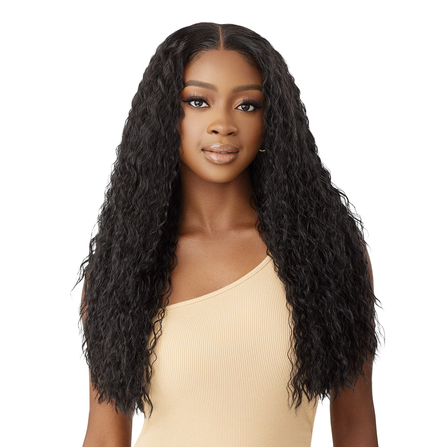 Outre Human Hair Blend Glueless HD 5X5 Lace Closure Wig Peruvian Water Wave 24