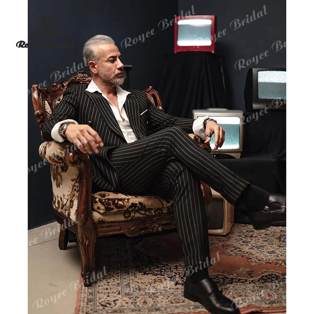 Striped Two Piece Double Breasted Men's Suit Wedding 2026 Peak Lapel Evening Suit Customized trajes para hombre