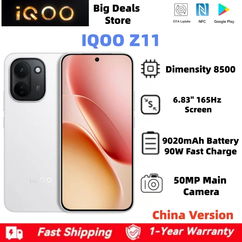 VIVO IQOO Z11 China Version 6.83 Inch 1.5K 165HZ AMOLED Screen Dimensity 8500 9020mAh Battery 90W Fastcharge 50MP Main Camera IP