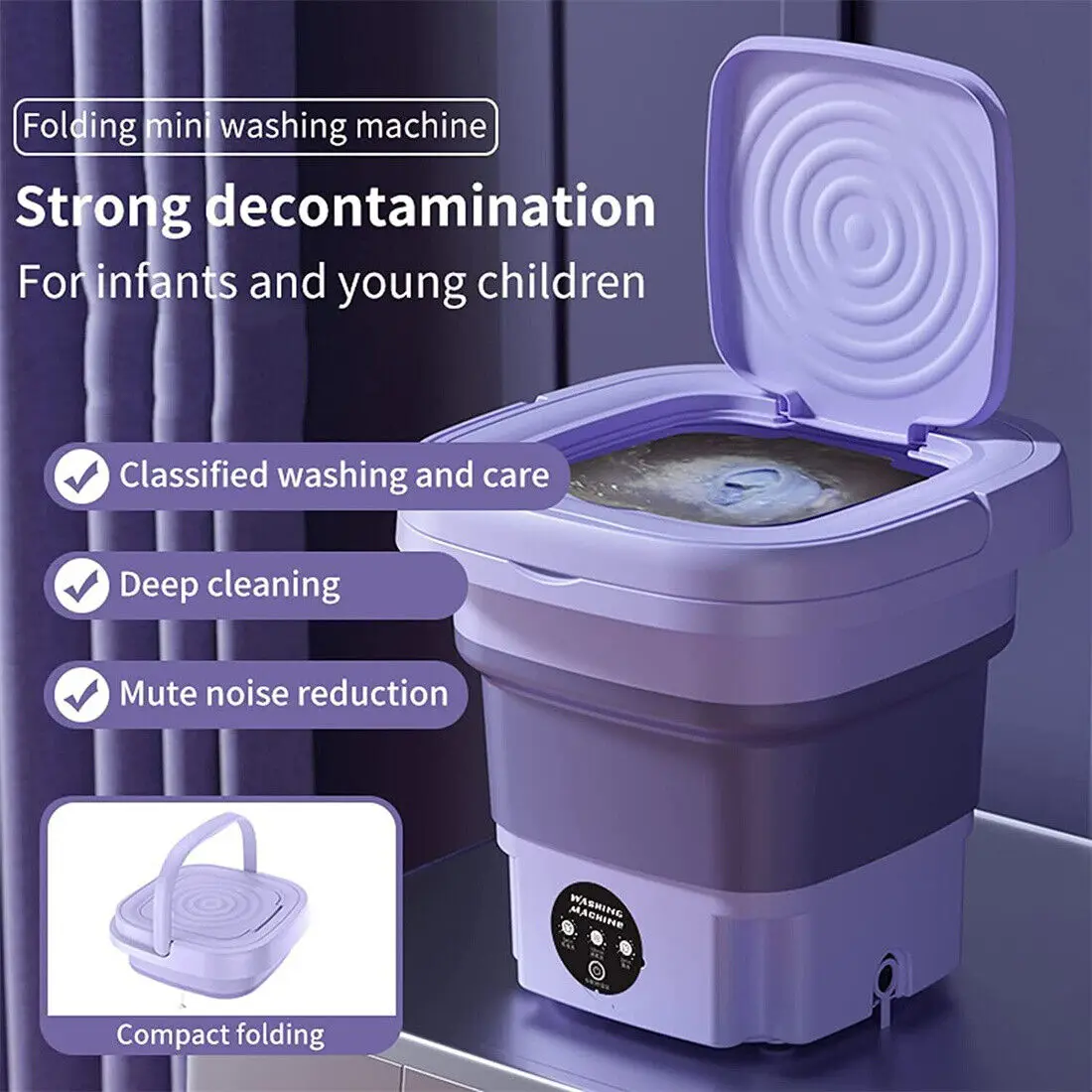 8L Draagbare Wasmachine Mini Wasmachine Opvouwbare Wasmachine en Centrifuge Reiswasmachine - afbeelding 2