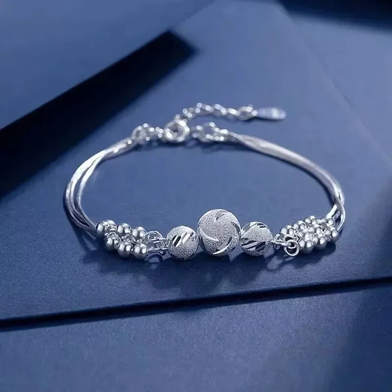 Fine 925 Sterling Silver Lucky beads ball chain Bransoletka dla kobiet luksusowa moda impreza ślubna miłośnicy biżuterii prezent charms — zdjęcie 2