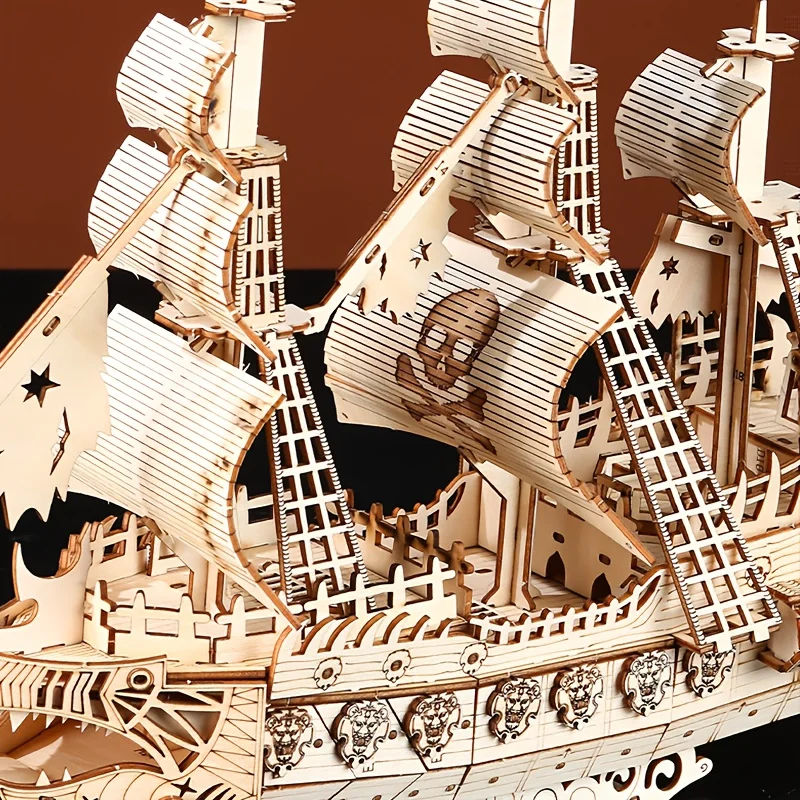 3D Stereo Puzzle Dutch Pirate Ship Model Wooden Puzzle, Suitable for Holiday Gifts, Halloween, Christmas, and Birthdays