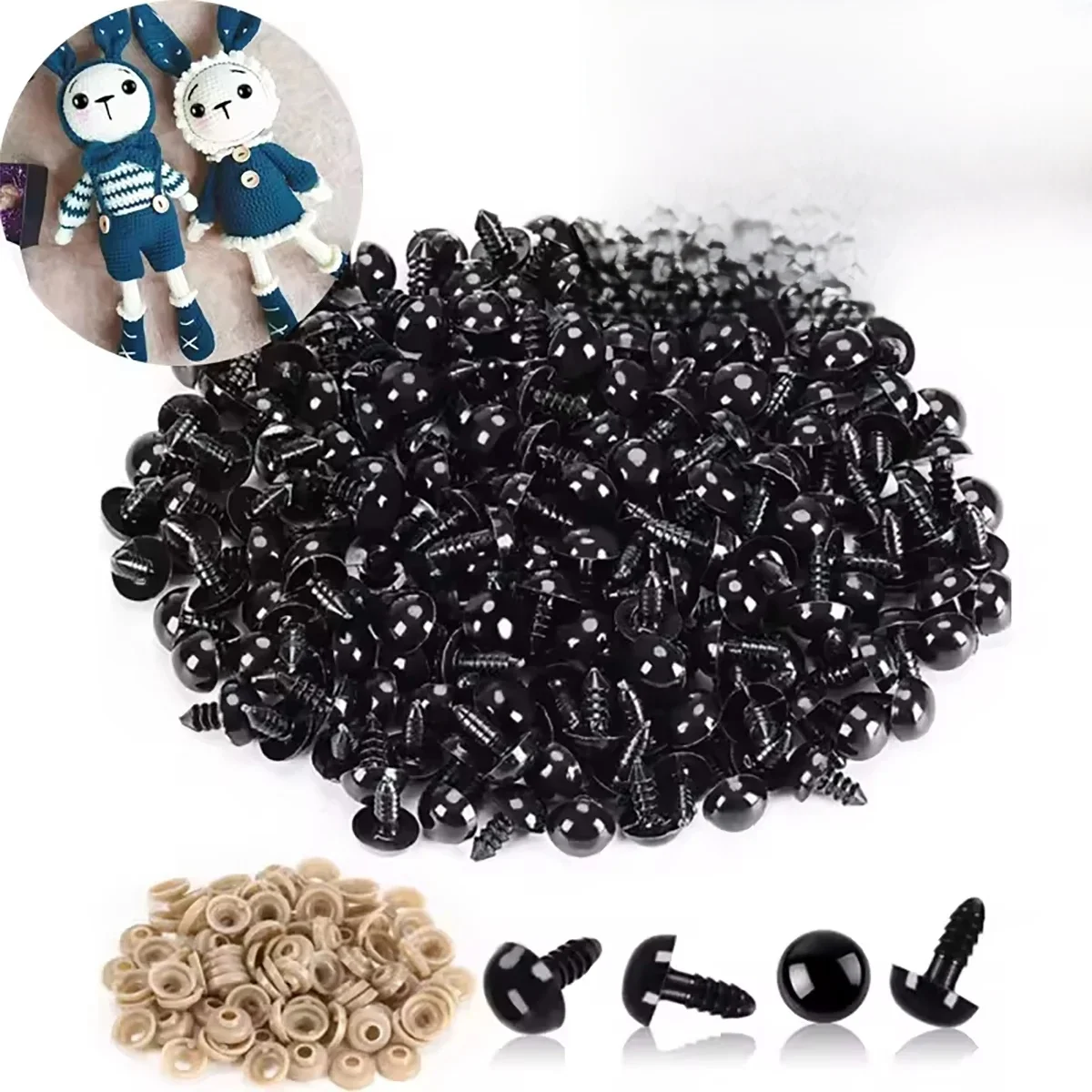200/100 SZTUK 5-16mm Czarne plastikowe oczy ochronne do zabawek Amigurumi Diy Kit Crafts TeddyBear Toy Eye For Doll Decoration Akcesoria (200pcs) — Zdjęcie 2 z 2