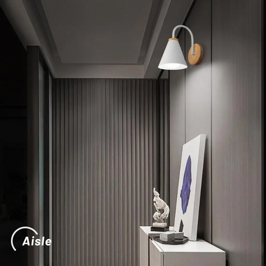 

Nordic Wooden Wall Lights Bedside Lamp Modern Wall Sconce for Bedroom Reading White Lampshade Steering Head E27 Home Lighting