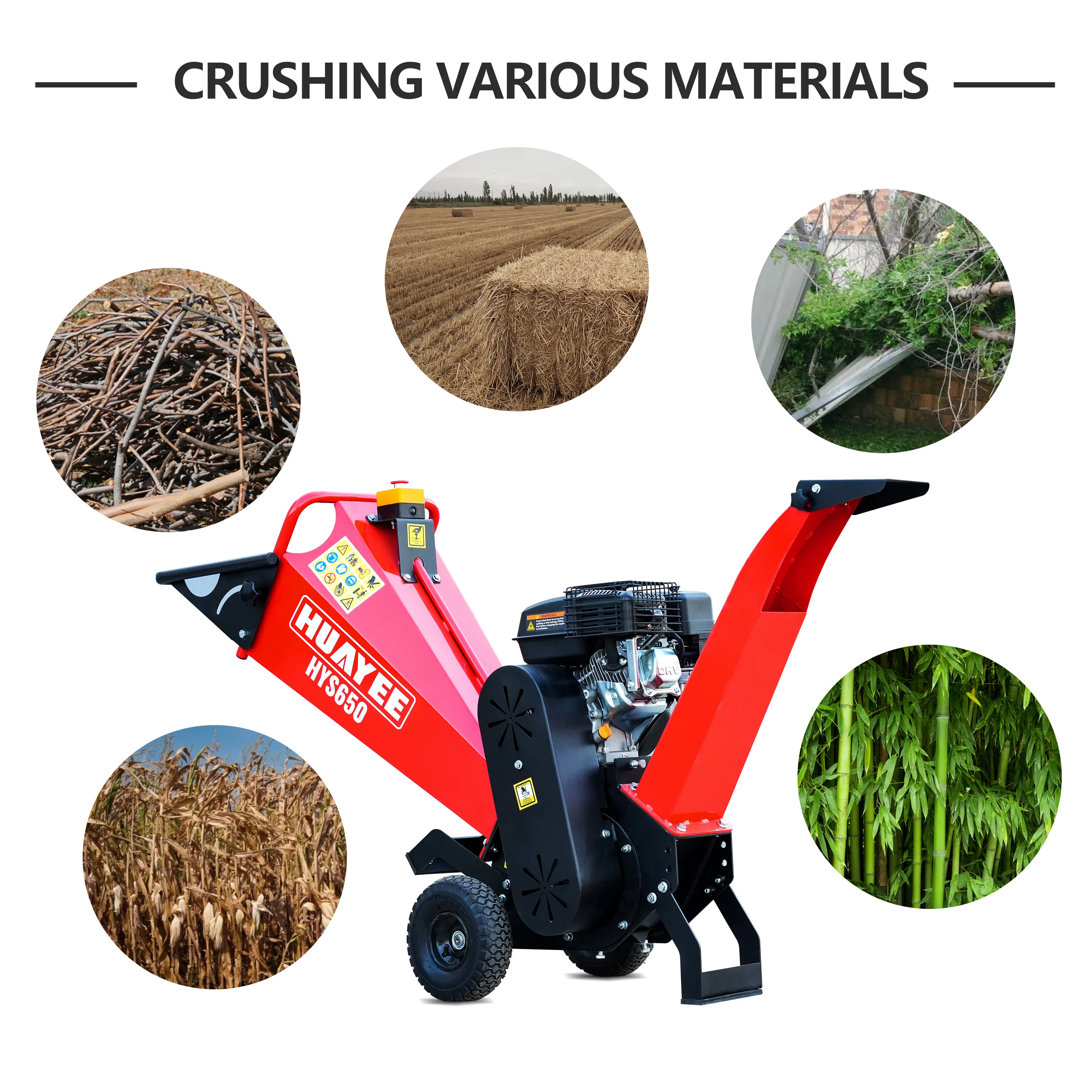 6.5마력 196cc 가솔린 엔진 나무 파쇄기, 나뭇잎 및 가지 분쇄기, 나무 관리 및 조경용 브러시 치퍼