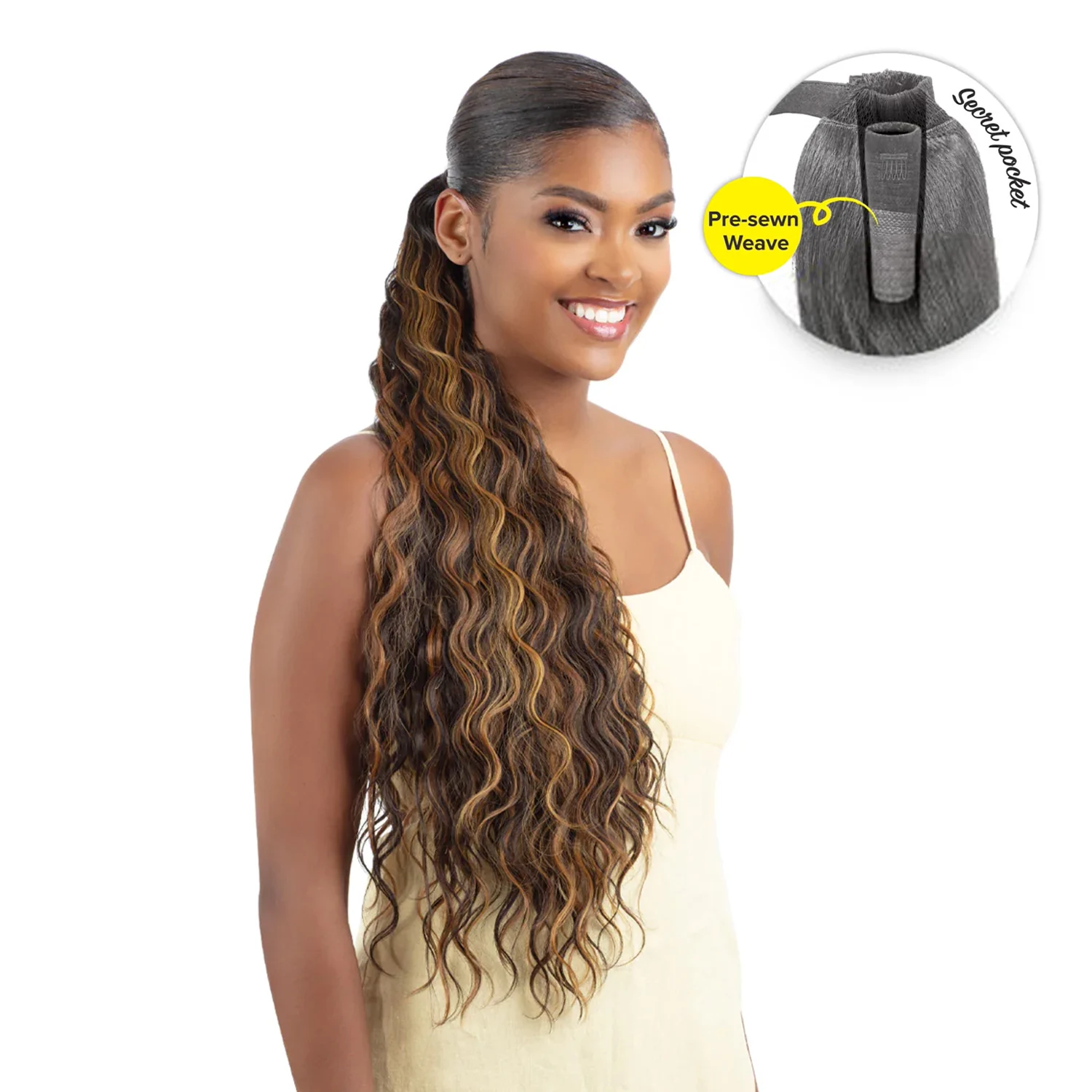 

Синтетический хвост Shake N Go Weave Organique Pony Pro Breezy Wave 26 дюймов с секретным карманом, с предварительно сшитым плетением