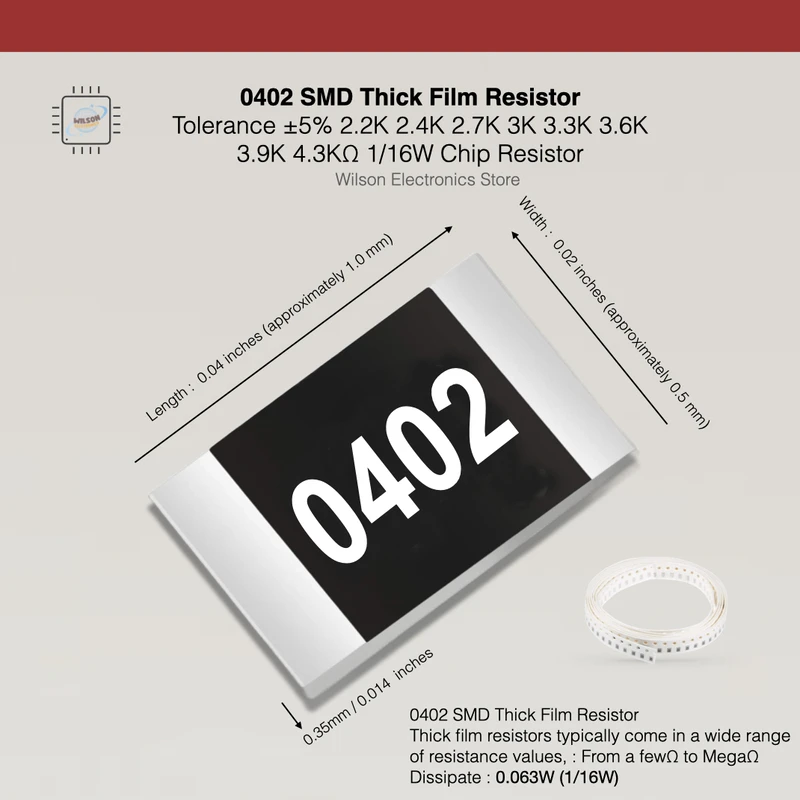 

100 PCS/LOT 0402 SMD Chip Fixed Resistor with Tolerance ±5% 2.2K 2.4K 2.7K 3K 3.3K 3.6K 3.9K 4.3KΩ 1/16W Film Resistor