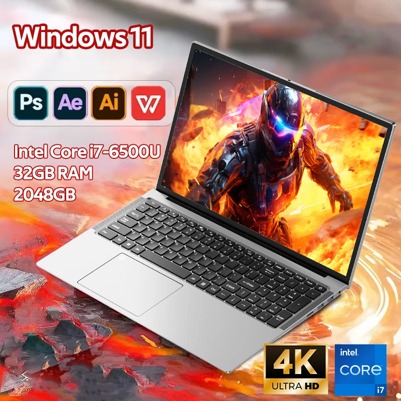 2026 Intel Core i7-6500U 14.1 ordinateur portable 32GB RAM 2048GB SSD ROM 5000mAh Windows 11 Pro 3 ans de garantie ordinateur portable