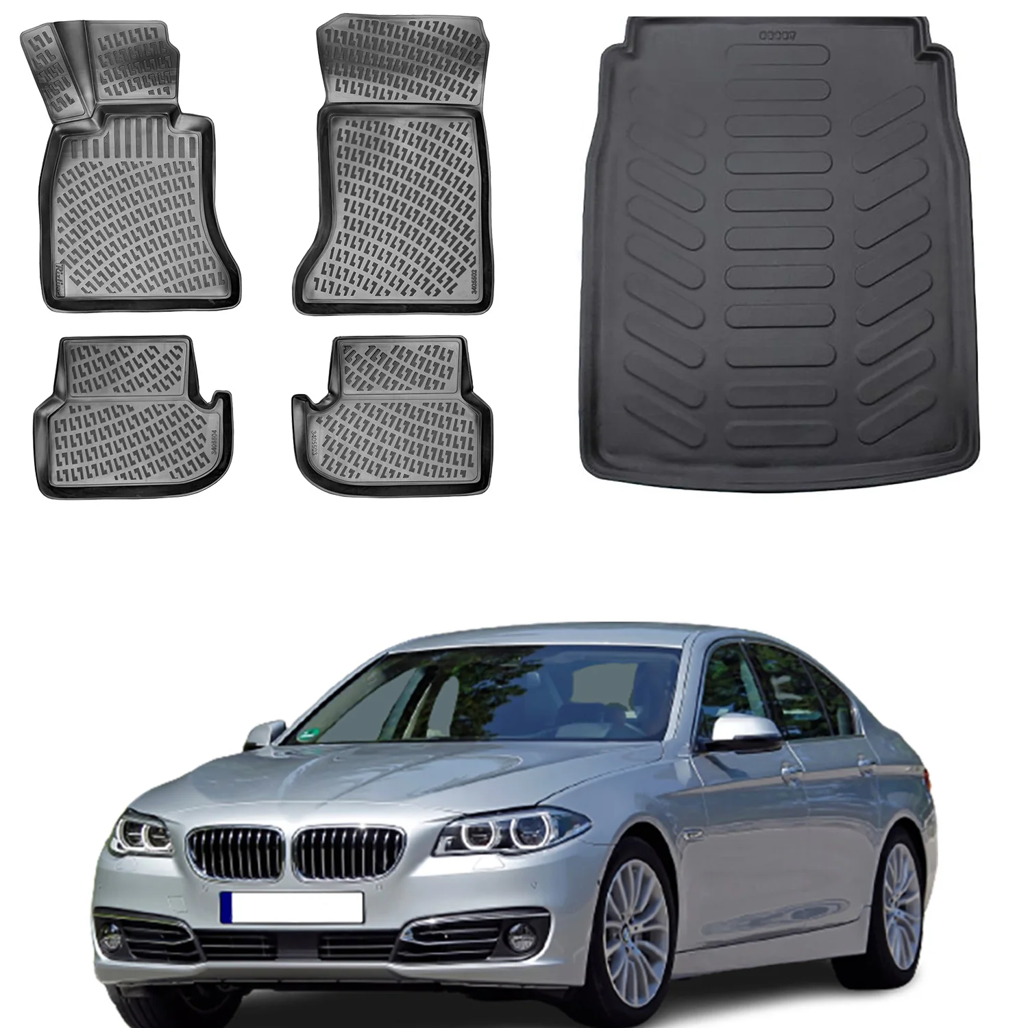 Floor Mats + Cargo Trunk Liner Fits Bmw 5 Series F10 2013-2016 Set - All Weather Maximum Coverage - Water Resistance