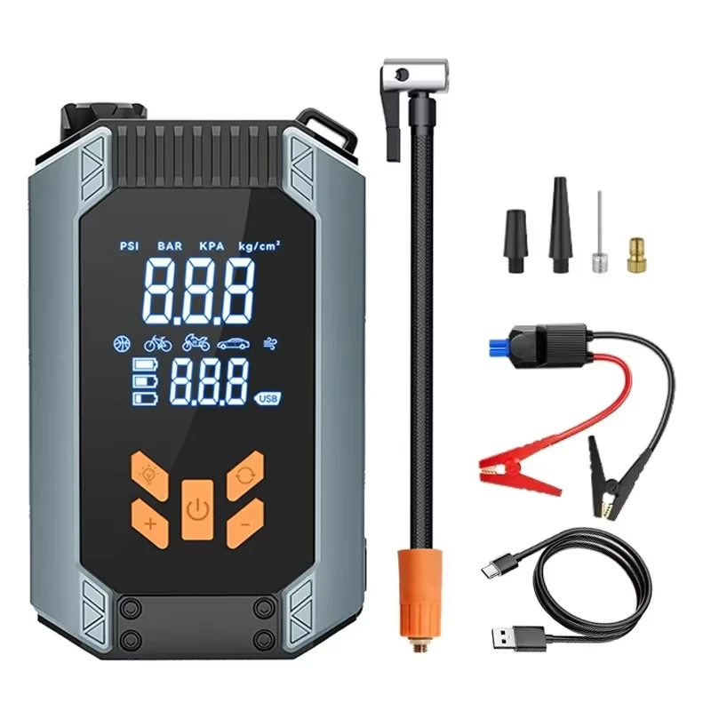 4-in-1 Auto-Starthilfegerät 1000A 8000mAh 150PSI Luftkompressor Reifenfüller Powerbank LED-Taschenlampe 12V Notfall-Booster