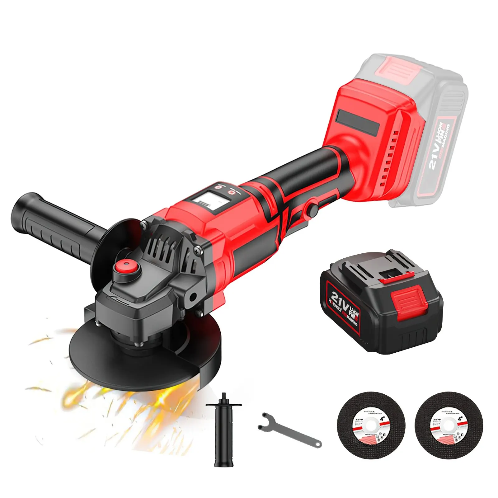 Smerigliatrice angolare elettrica digitale senza spazzole, con display, da 125 mm, macchina da taglio ricaricabile, macchina per la lucidatura, utensile elettrico compatibile con batterie Makita da 21