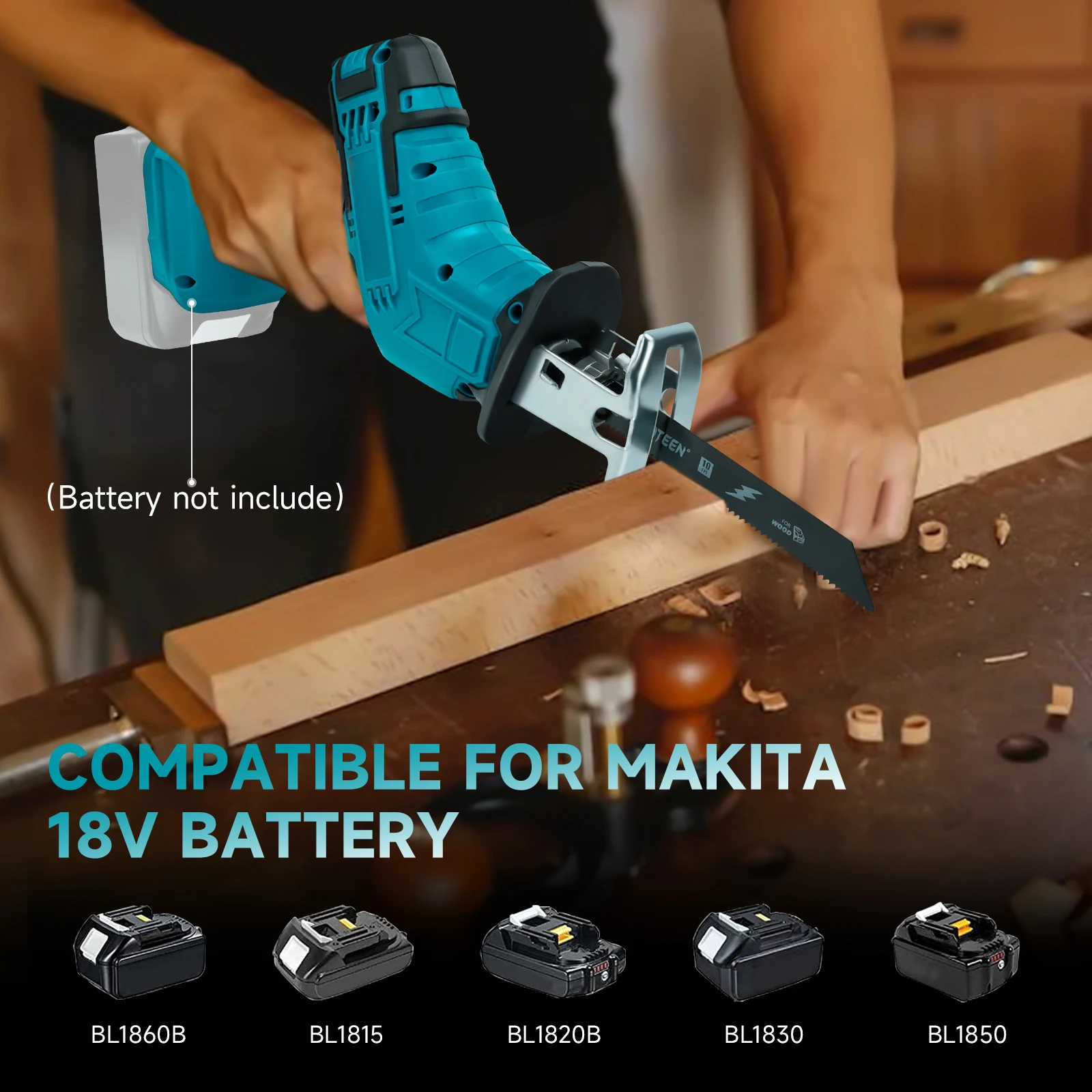 Cordless Electric Reciprocating Saw for Makita 18V Battery Metal Wood Pipe Cutting Handsaw Saber Saw with 4 Blades (No Battery)