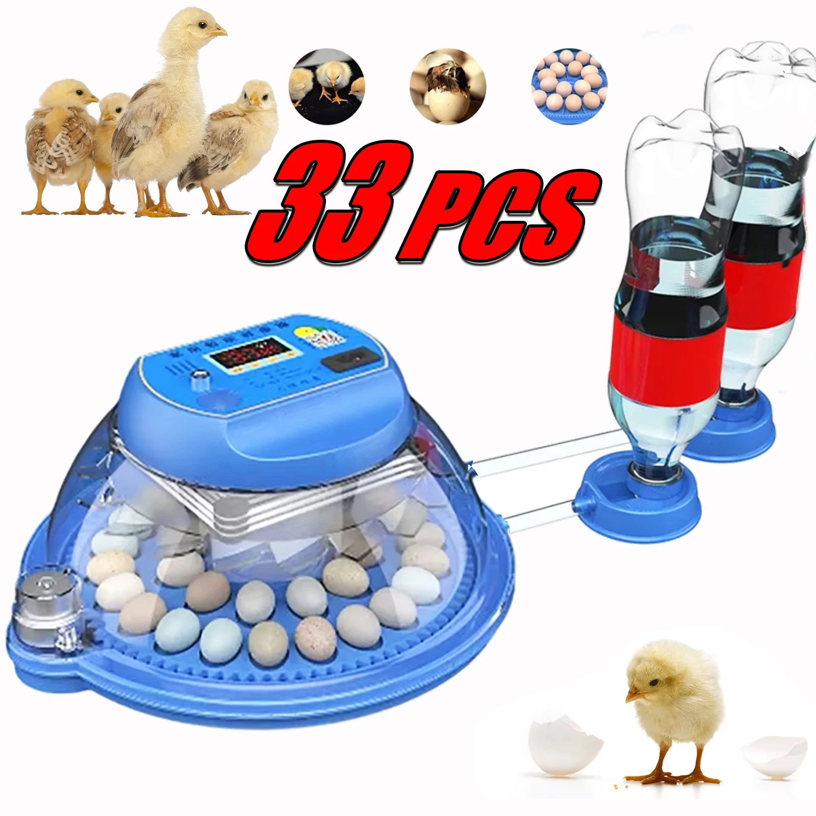 33 Egg Incubator Automatic Turning Hatching Brooder With Automatic Water Ionic Waterbed Replenishment And Temperature Control