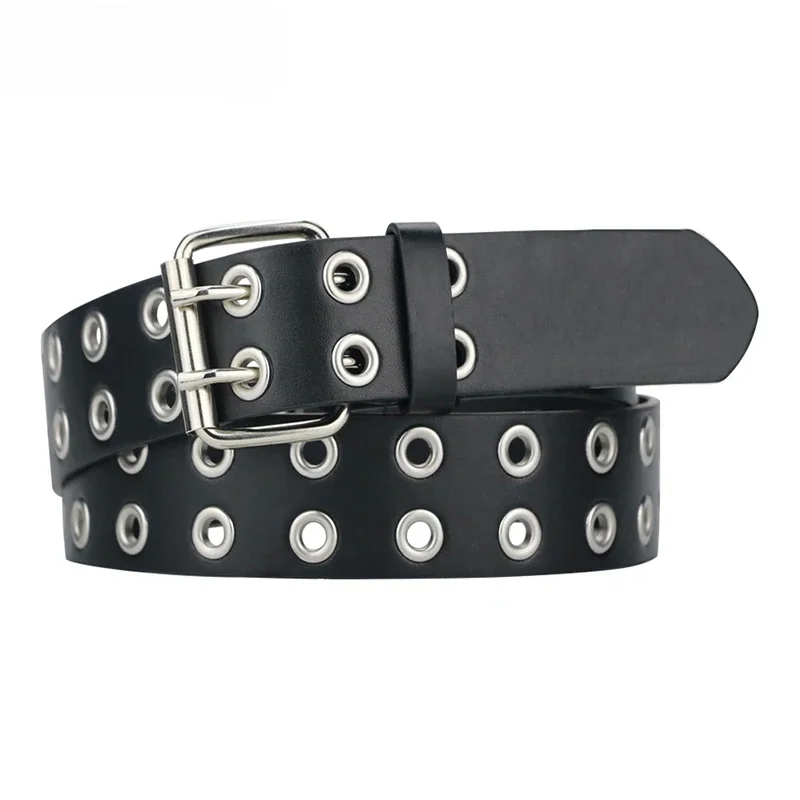 MaiKun Frauen Punk Goth Gürtel Marke Leder Frauen Grunge Gürtel Halloween Doppel Pin Schnalle