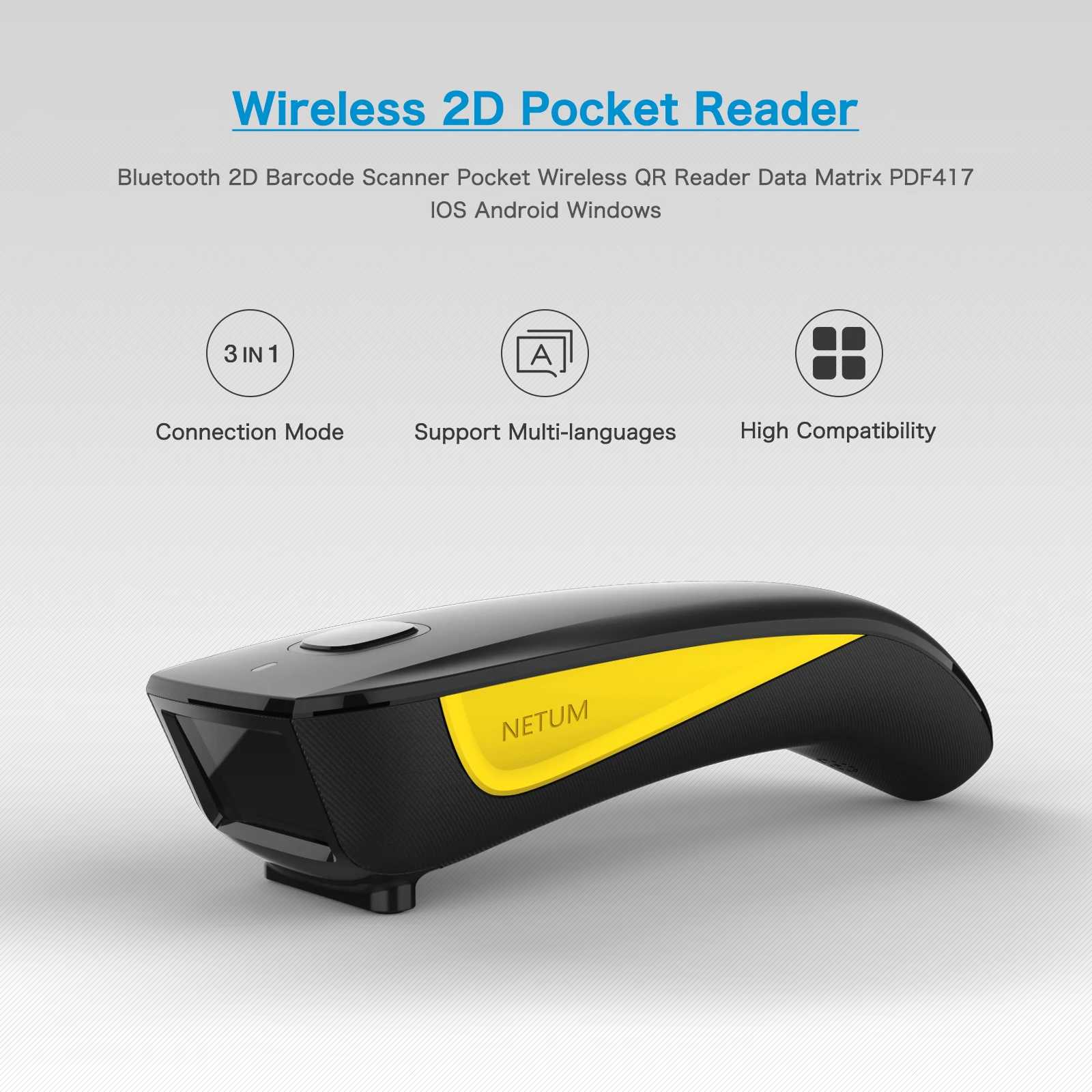 HW NETUM C750 Bluetooth Wireless 2D Barcode Scanner Pocket QR Bar code Reader PDF417 for Tobacco Garment mobile payment Industry