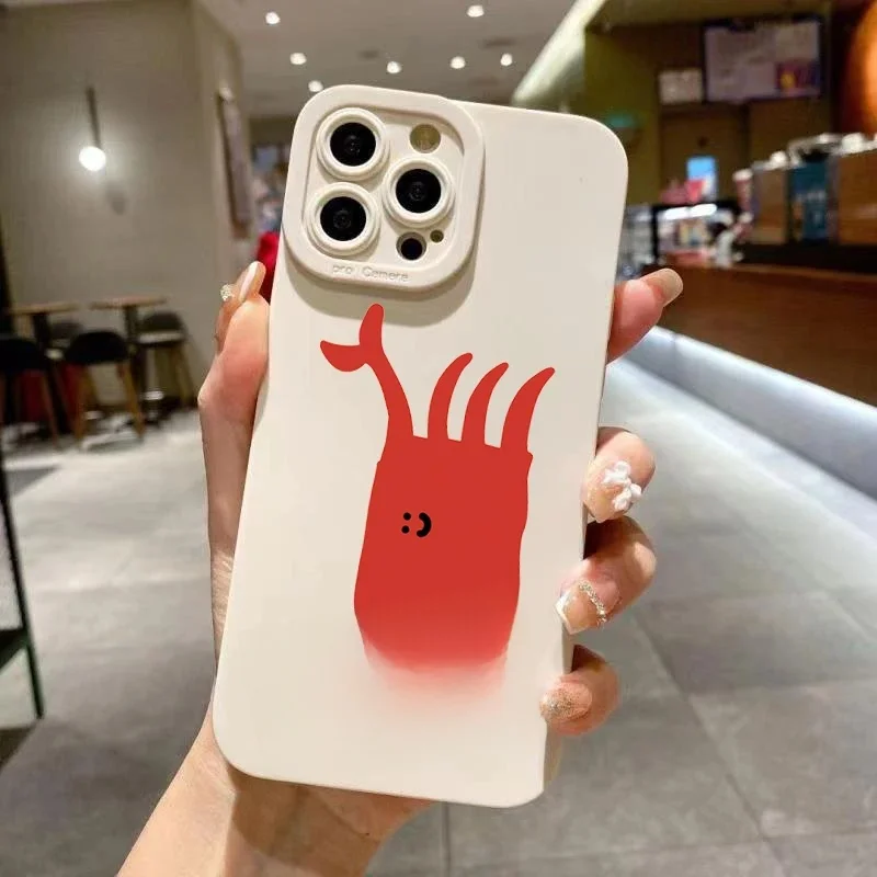 Ins coréen mignon Simple Graffiti crabe rouge baleine bleue étui pour iPhone 11 12 13 14 15 Pro Max XS XR X 7 8 Plus couverture en Silicone souple