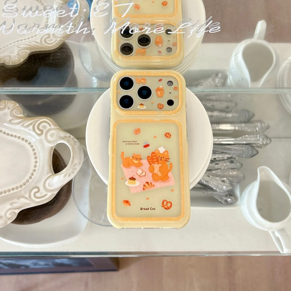 Cute Picnic Cartoon Cat Print Kawaii Phone Case for iPhone 17 Pro 16 Max 15 16 17 Pro Max 15Pro Shockproof Girls Protective Case