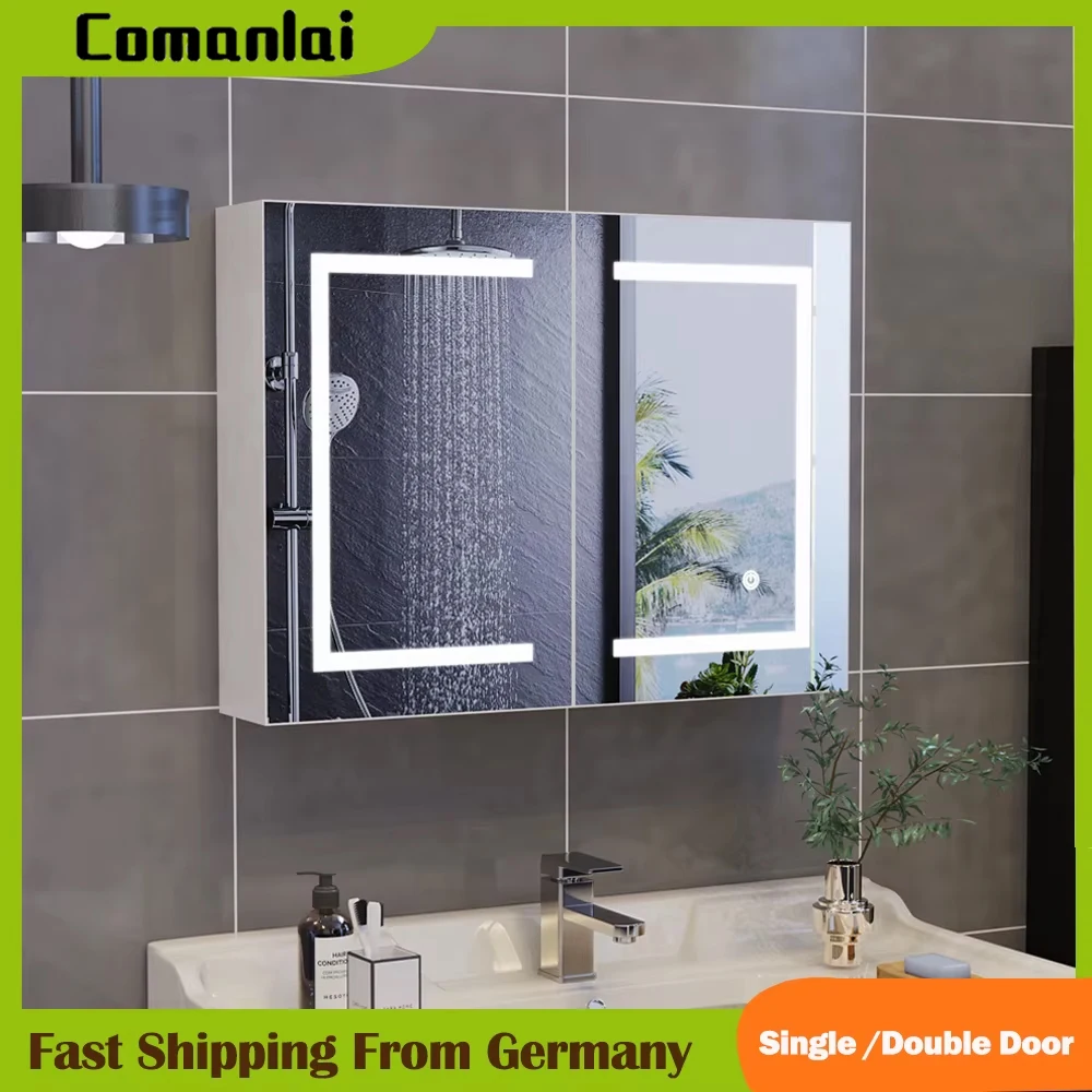 Comanlai Badezimmerspiegelschrank, Badezimmerschrank mit Spiegel, verstellbarem Regal und offenem Stauraum, Wandschrank