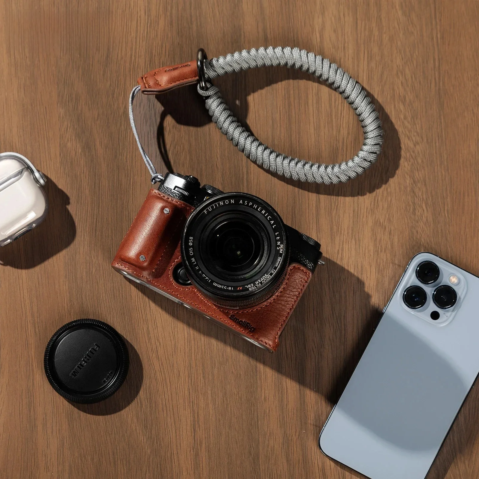 Smallrig skórzany półetui na aparat zestaw do FUJIFILM X-M5 uniwersalna pleciona opaska na nadgarstek pasek na ramię uchwyt na kciuk akcesoria do aparatu — zdjęcie 2