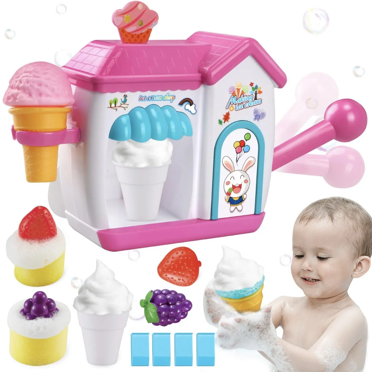Machine à crème glacée à bulles en mousse, jouets de bain de voiture, aspiration puissante, outil délicat, douche, Machine à mousse de crème glacée pour enfants âgés de 4 à 8 ans