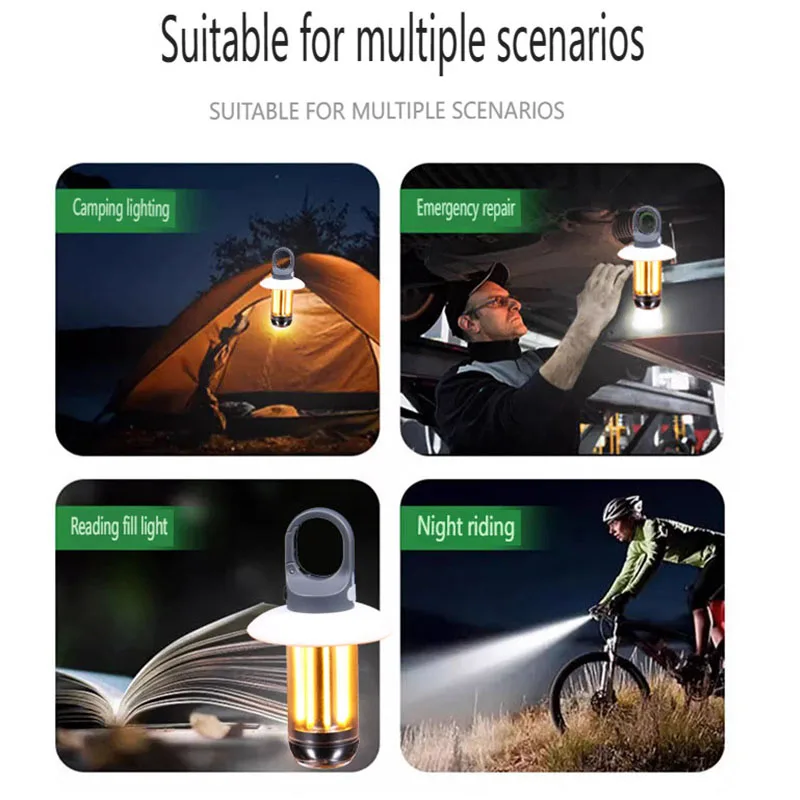 Portátil ao ar livre luz de acampamento multifuncional lanterna led carregamento usb lâmpada emergência pendurado tenda luz pendurada