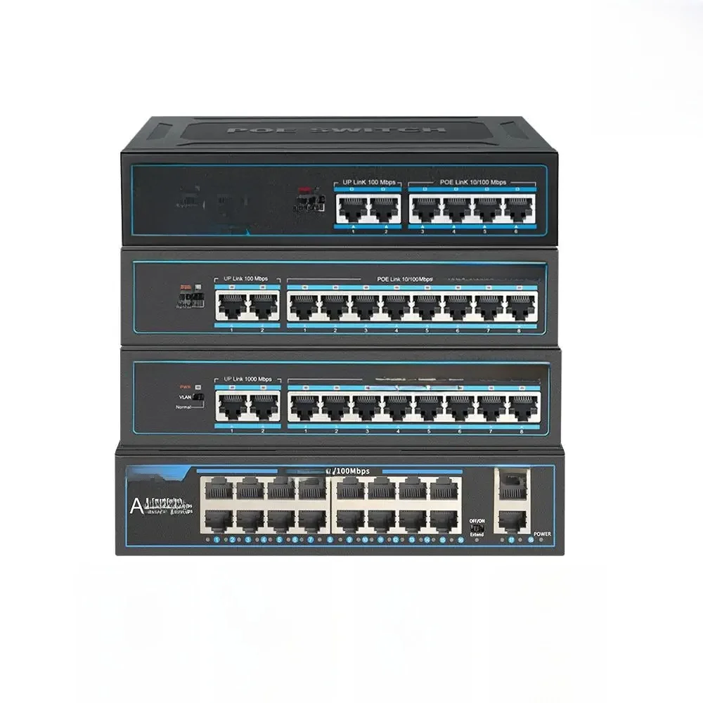 TEROW Przełącznik PoE 4/8/16 portów 100/1000 Mbps Gigabit Ethernet 802.3 AF/AT VLAN Przełącznik RJ45 do kamer IP/bezprzewodowych punktów dostępu/NRV — zdjęcie produktu 7