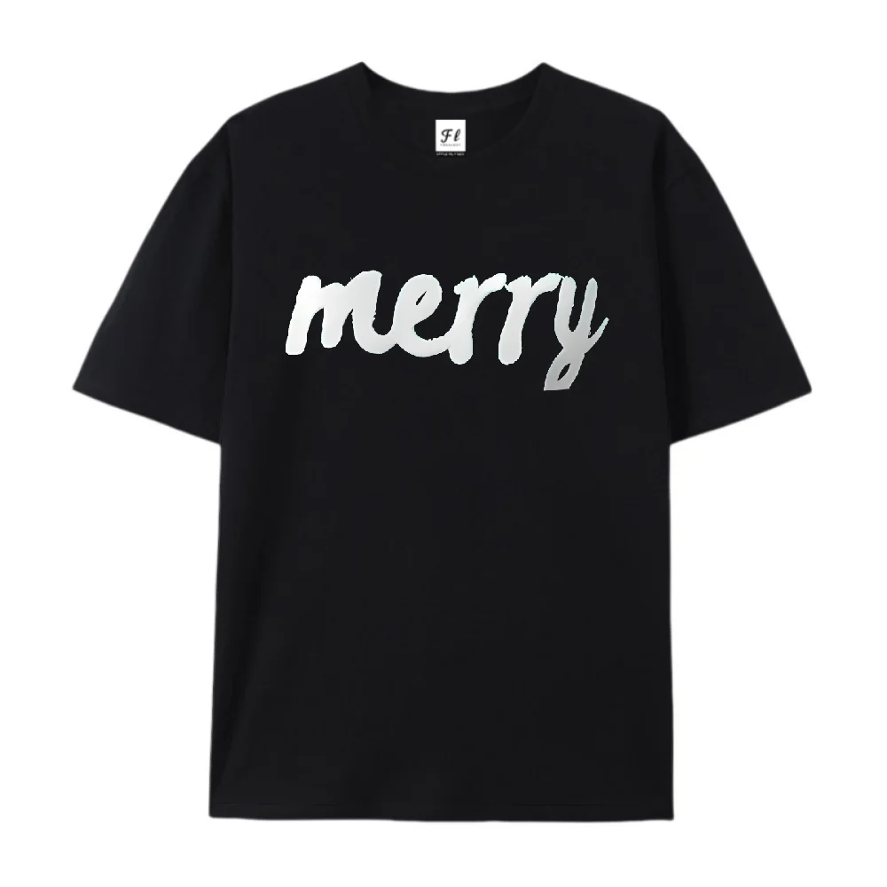 

Merry Christmas Graphic Tee Wholesale Relaxed Fit Crew Neck Short Sleeve Top With Stylish Text Design Comfortable Holiday Casual