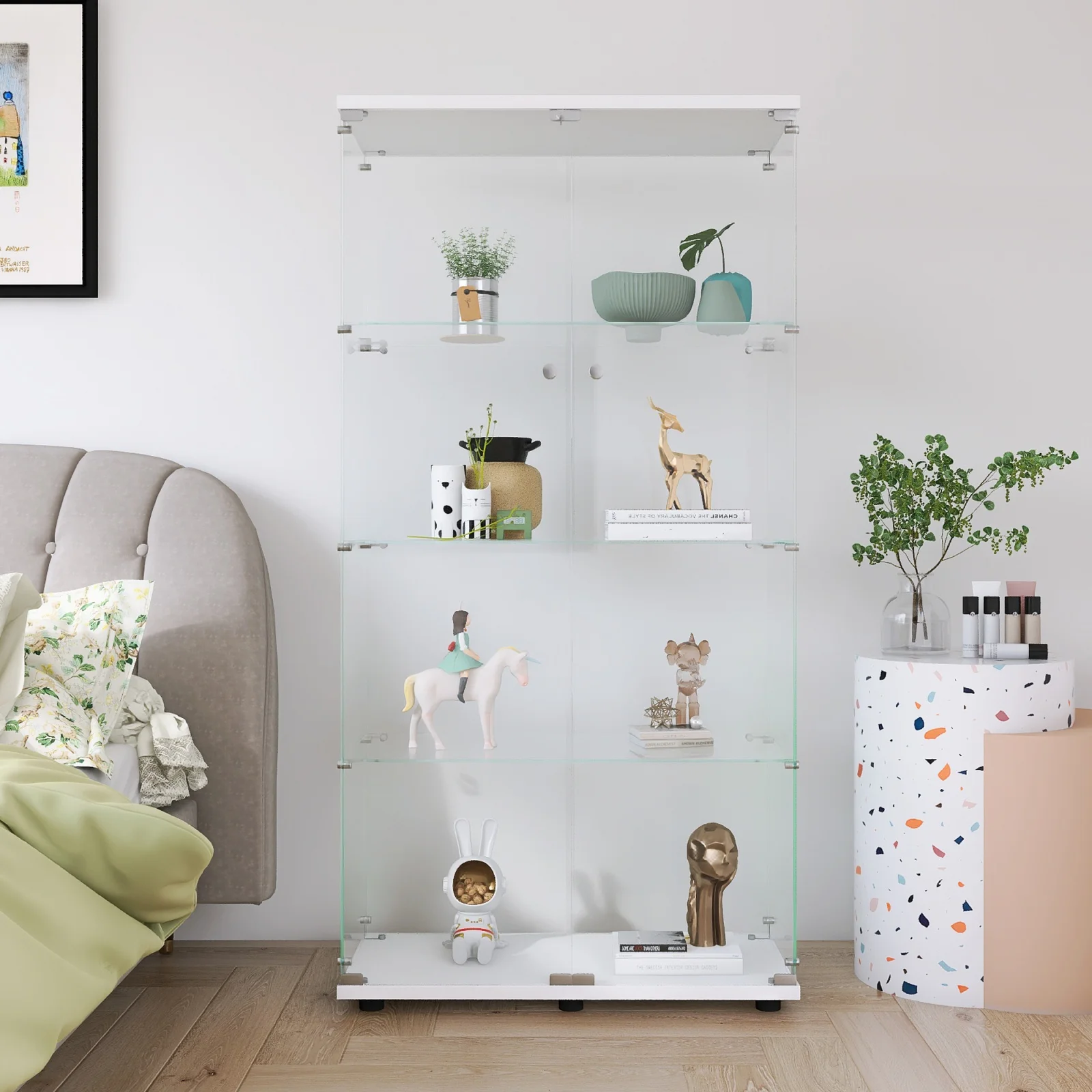 Vitrine à 4 Niveaux avec 2 Portes et Serrure, Vitrine de Collection Verrouillable, Bibliothèque Autoportante pour Salon