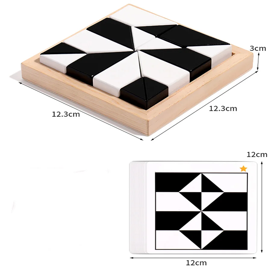 Rompecabezas de bloques ocultos de madera en blanco y negro, entrenamiento de pensamiento lógico para niños, juego de aprendizaje temprano de escritorio, juguete educativo
