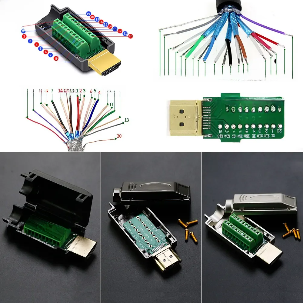 Złącze męskie bez lutowania zgodne z HDMI Złącze do spawania bez lutowania Naprawa linii 4K HD Bez lutowania wtyk męski z metalową/plastikową osłoną — zdjęcie 2