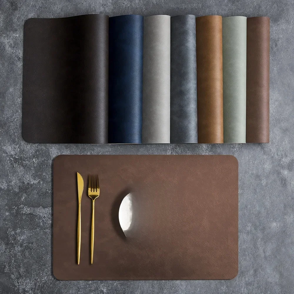 Napperon carré Double couche en cuir PU, Texture imperméable, résistant à la chaleur, pour Table, maison, hôtel, salle à manger