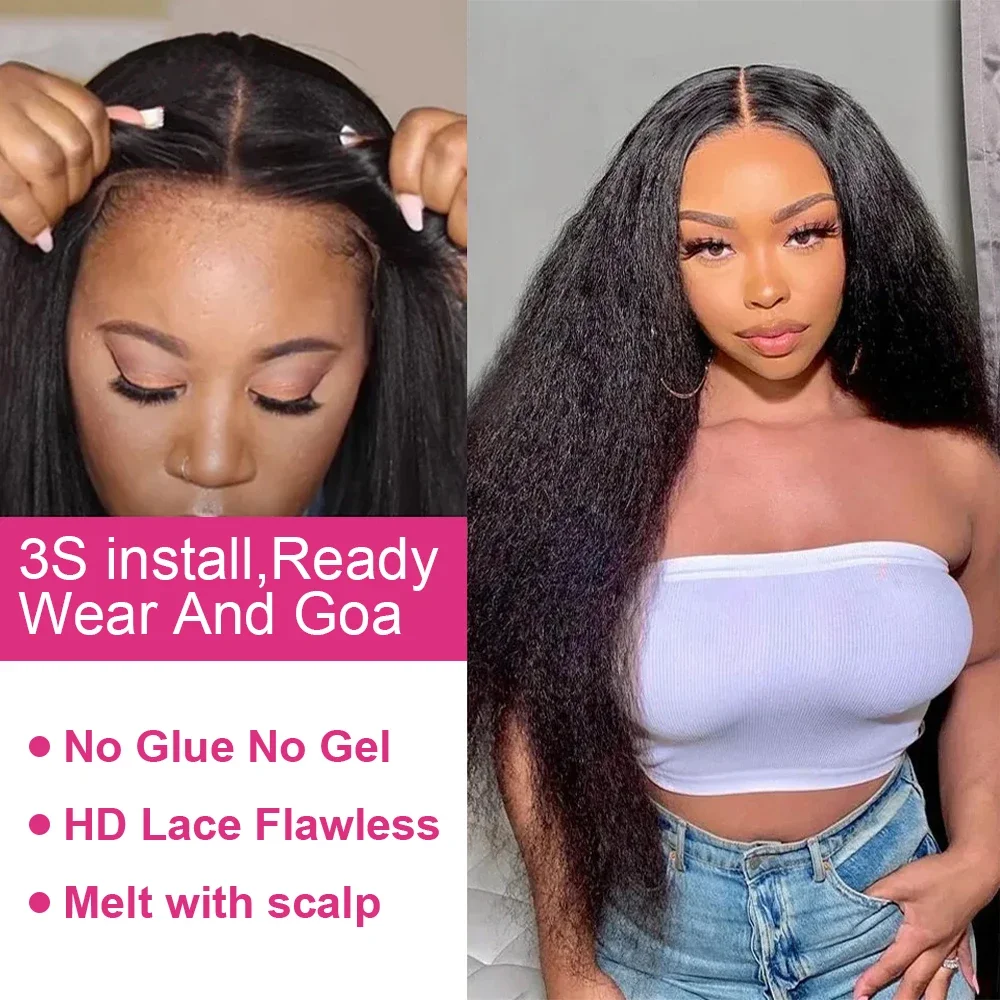 250% Kinky Straight Glueless Wig Ready To Wear And Go 13x6 Hd Yaki Straight Lace Front Human Hair Wigs For Women 30 36 Inch