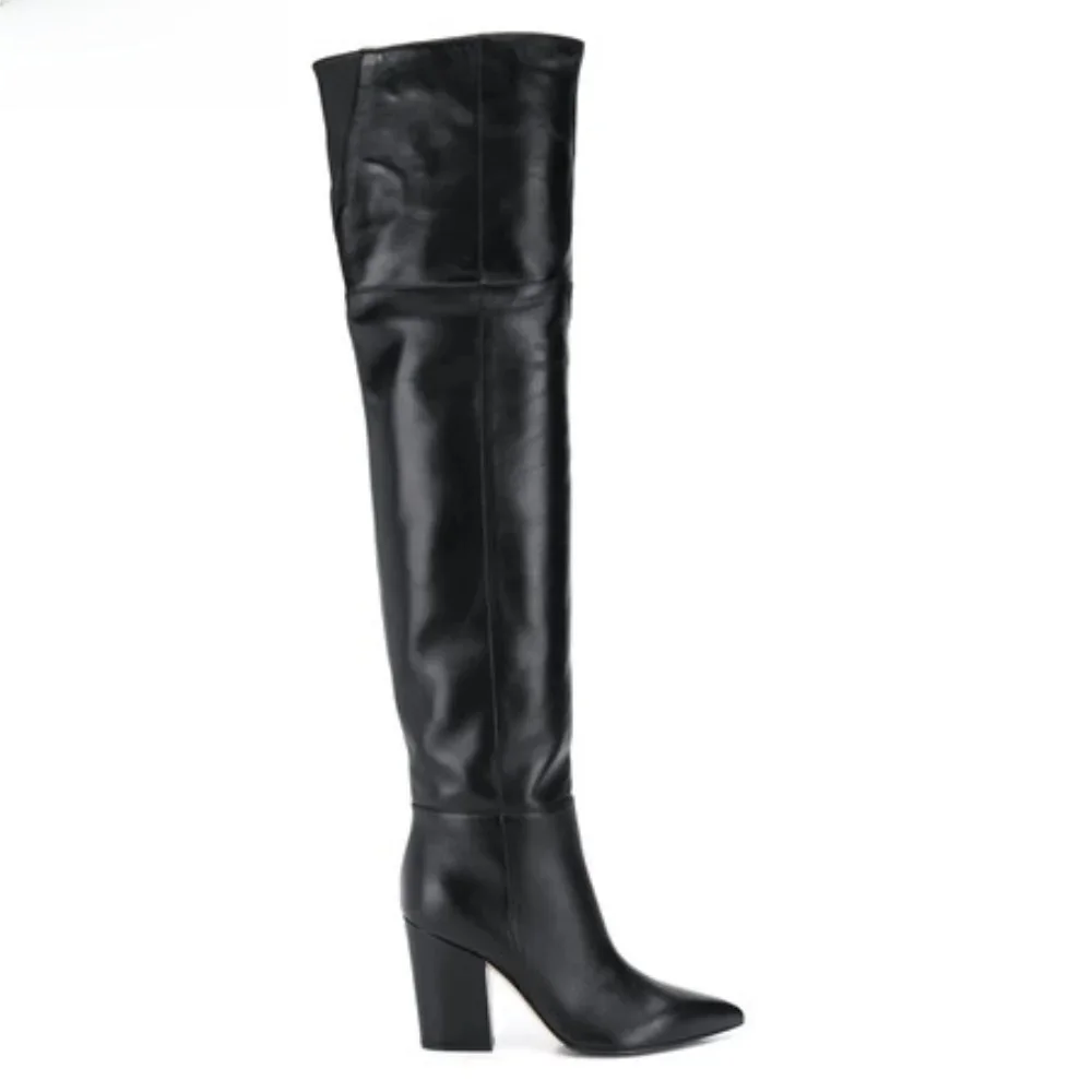 Frauen lange Stiefel sexy High Heels Rindsleder Reiß verschluss über dem Knie Stiefel Herbst Winter warme Schuhe weibliche schlanke oberschenkel hohe Stiefel
