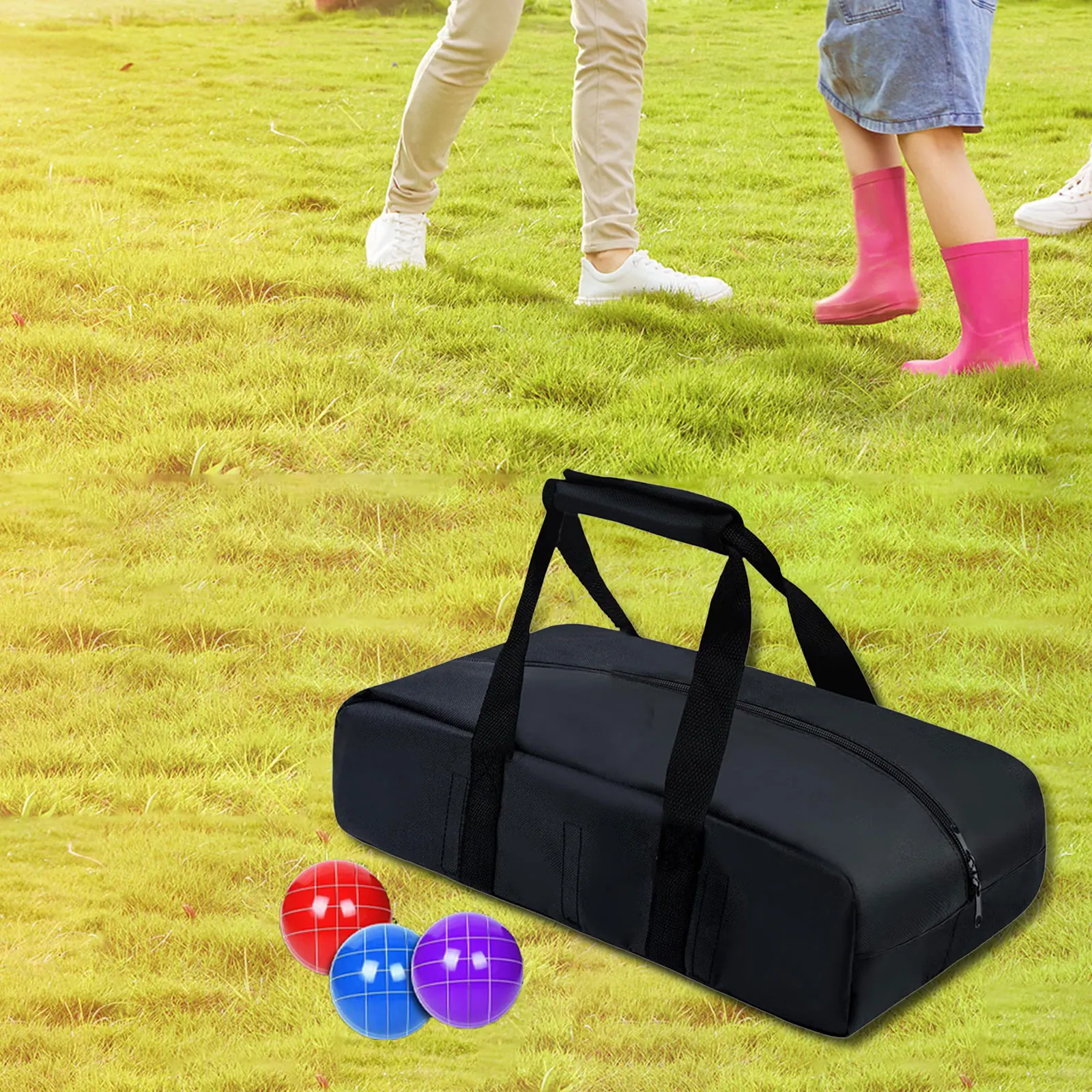 ​ Bolsa de almacenamiento profesional para bolas de Bocce, estuche de transporte con bolsillos, perfecto para deportes al aire libre, playa, patio trasero, bolsa para equipos deportivos ​ ​