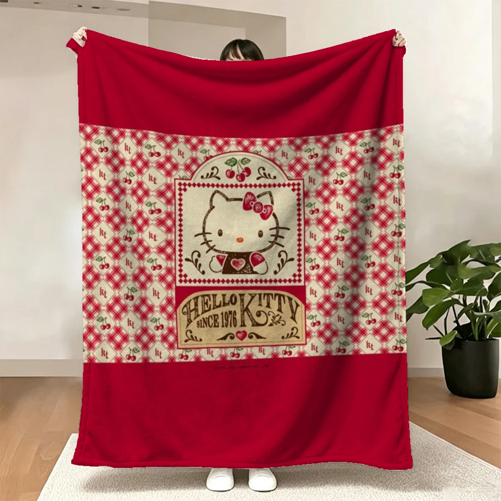 Hello Kitty Since 1976 Vintage Red Gingham Cherry Print Blanket Design Retro Kawaii Cat Art Pattern