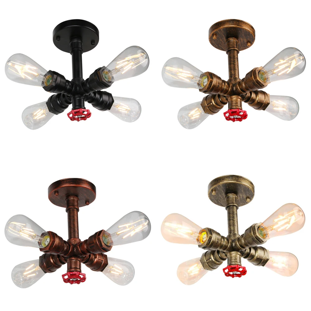 

Industrial Vintage Ceiling Lamp Rustic Steampunk Metal Water Pipe Retro Ceiling Light with 4 Lights Fixtures Ceiling Chandelier