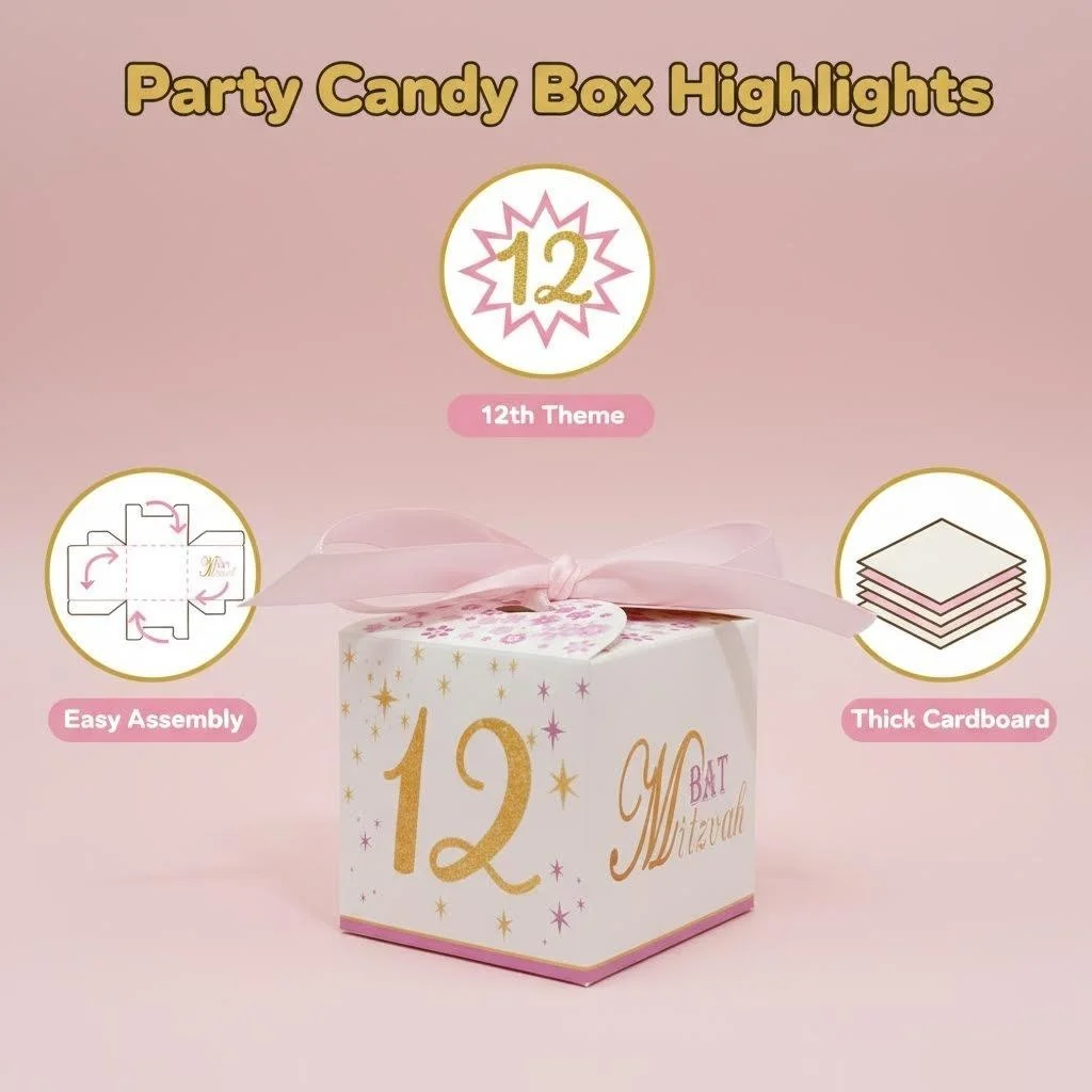 20 Stück Kinder Mädchen Fledermaus Mizwa Party bevorzugen Mini Papier Gast Geschenk Süßigkeiten Box rosa Junge Baby Dusche Taufe Zeremonie Ereignisse Dekor – Detail 3